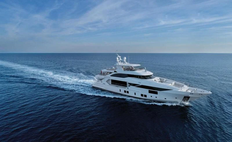 a white yacht in the water aboard BAMBOO Yacht for Sale