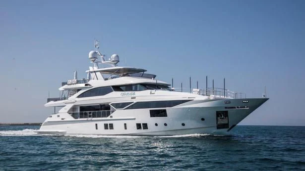 a white yacht in the water aboard BAMBOO Yacht for Sale