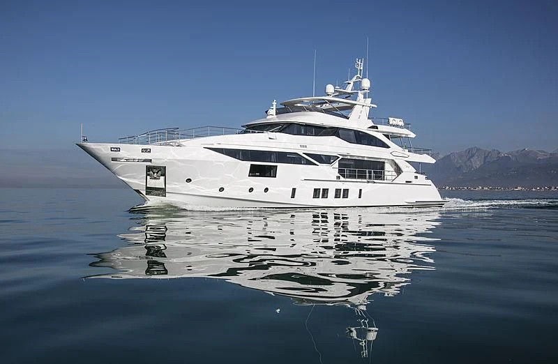 a white yacht in the water aboard BAMBOO Yacht for Sale