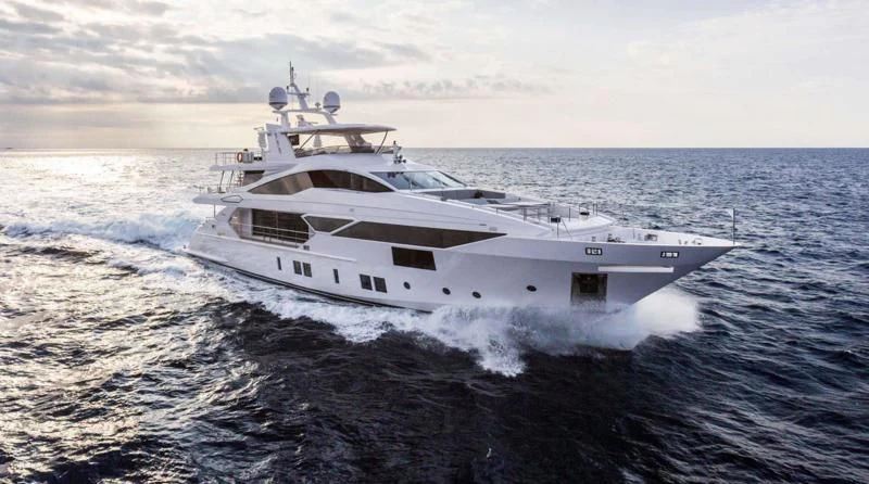 a white yacht in the water aboard BAMBOO Yacht for Sale