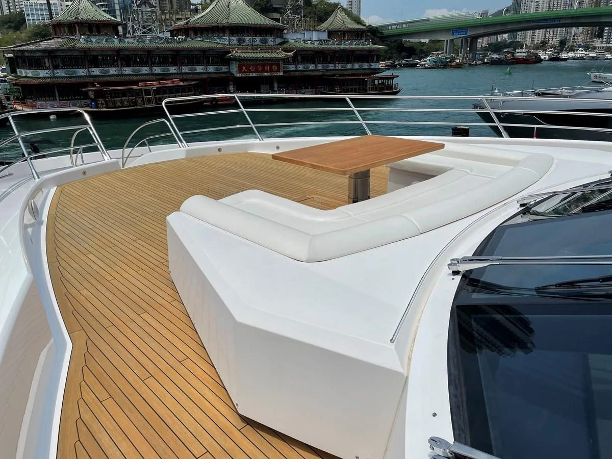 a boat on a deck aboard HARBOUR Yacht for Sale