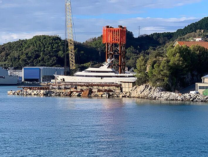 a large crane next to a body of water aboard YOPUR Yacht for Sale