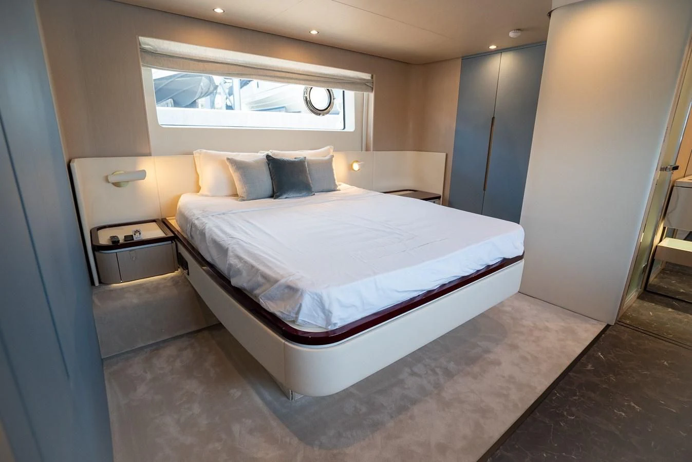 a bed in a room aboard 2023 AZIMUT FLY 78/56 Yacht for Sale