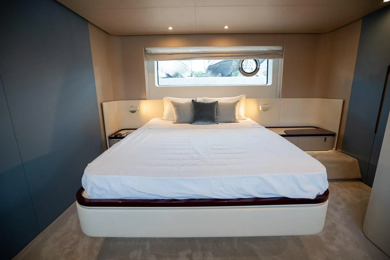 a bed with a white sheet aboard 2023 AZIMUT FLY 78/56 Yacht for Sale