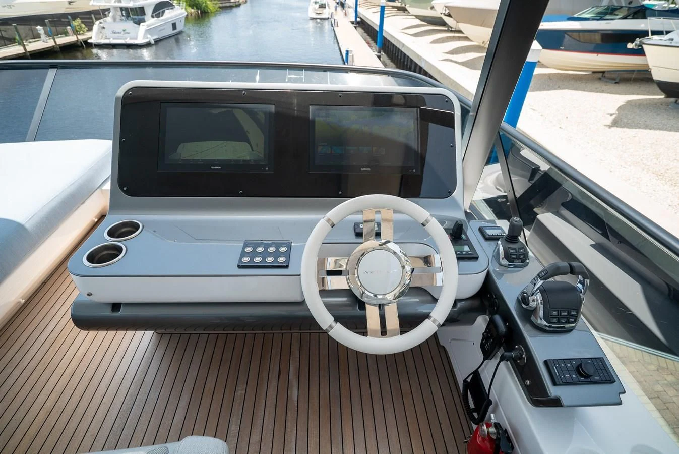 the back of a car parked on a dock aboard 2023 AZIMUT FLY 78/56 Yacht for Sale