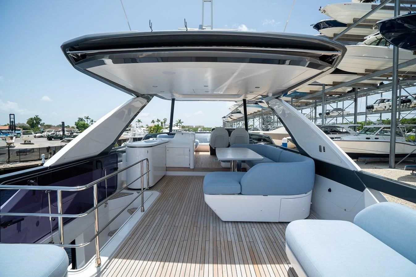 a deck with a large white boat aboard 2023 AZIMUT FLY 78/56 Yacht for Sale