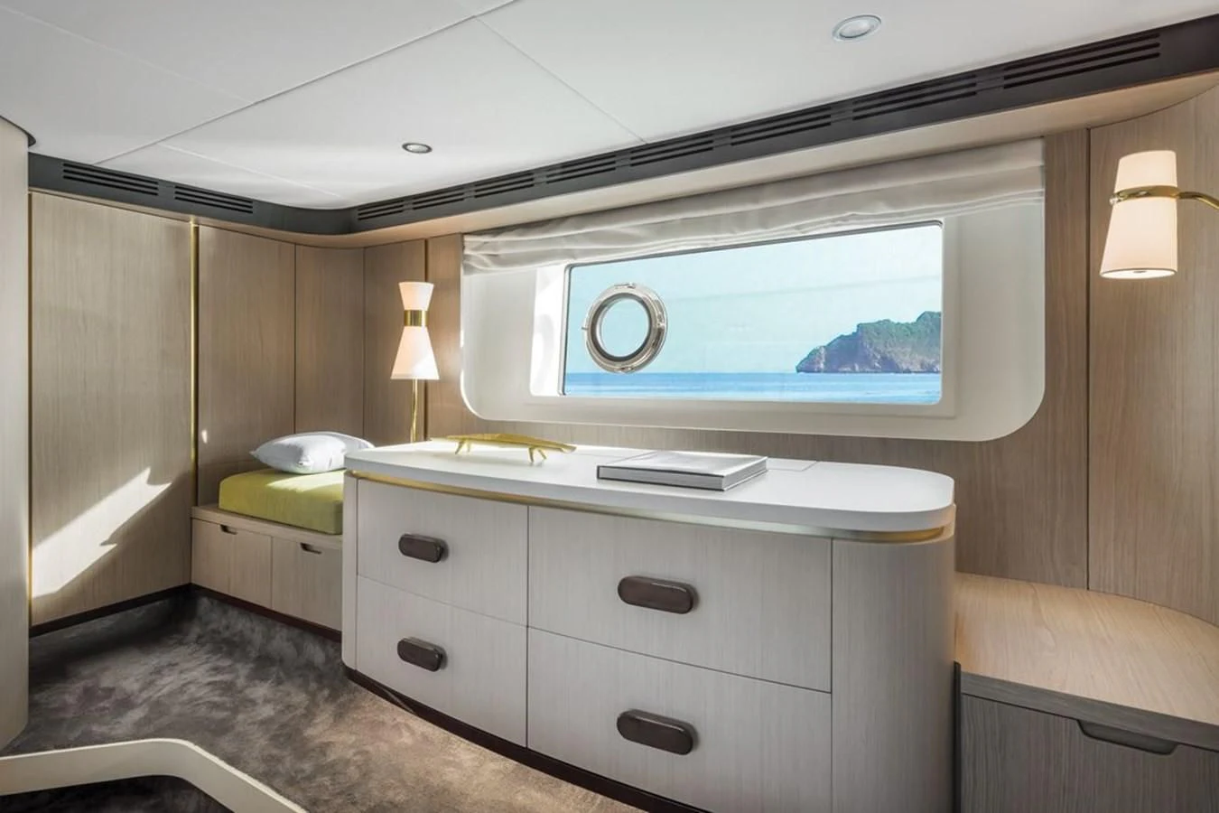 a bathroom with a large window aboard 2023 AZIMUT FLY 78/56 Yacht for Sale