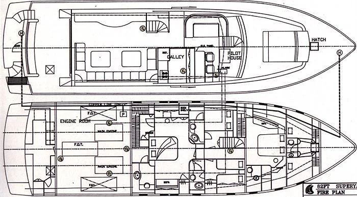 diagram, engineering drawing aboard ABOU MAYA Yacht for Sale