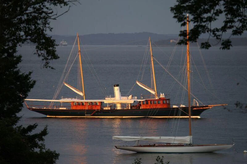 a large ship on the water aboard CANGARDA Yacht for Sale