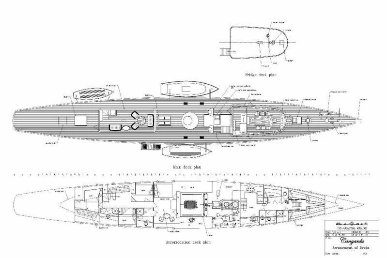 diagram, engineering drawing aboard CANGARDA Yacht for Sale