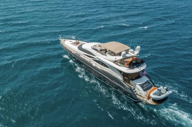 a boat in the water aboard SKYWATER Yacht for Sale