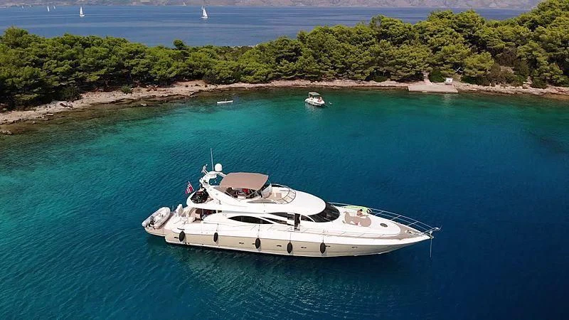 a boat in the water aboard SKYWATER Yacht for Sale