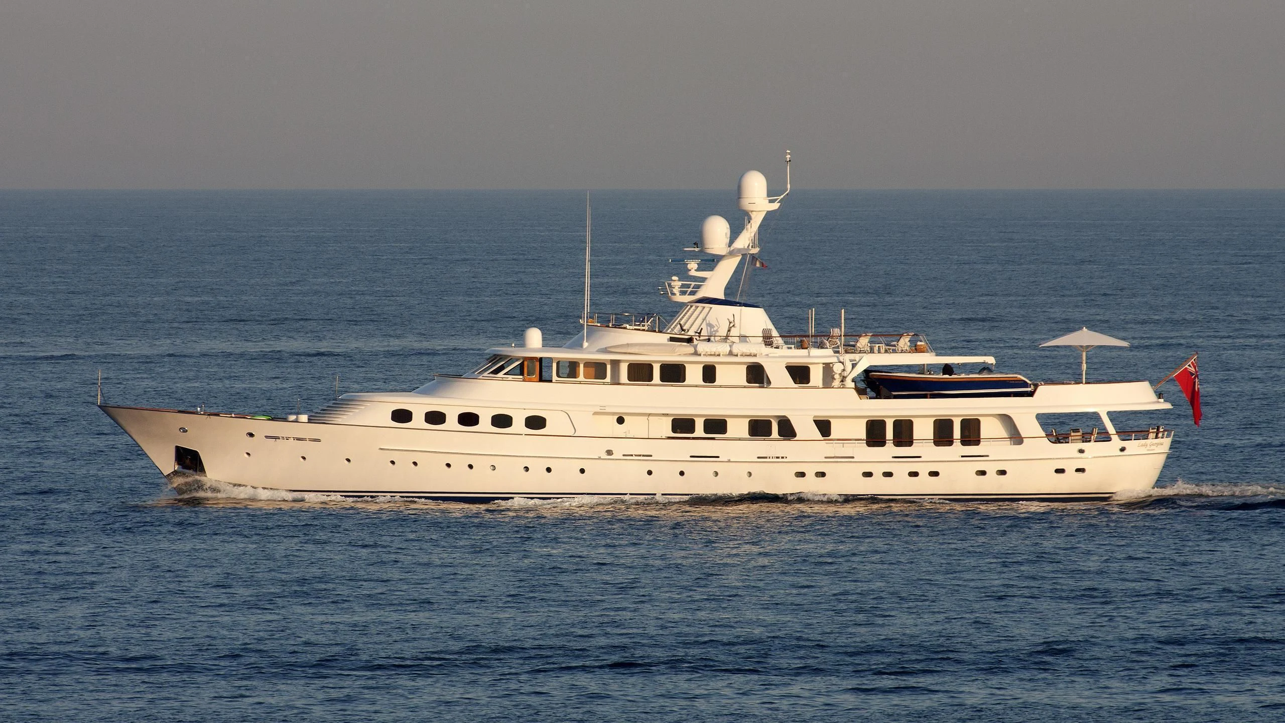 a white yacht in the water aboard LADY GEORGINA Yacht for Sale