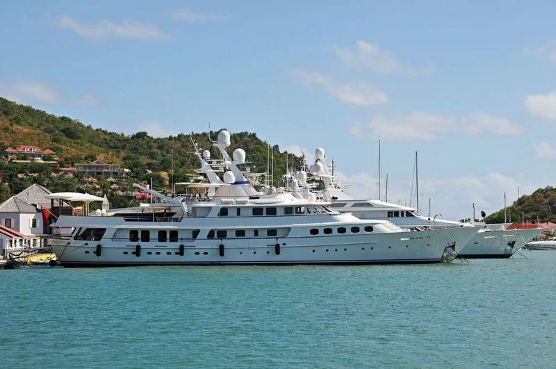a large white boat in the water aboard LADY GEORGINA Yacht for Sale