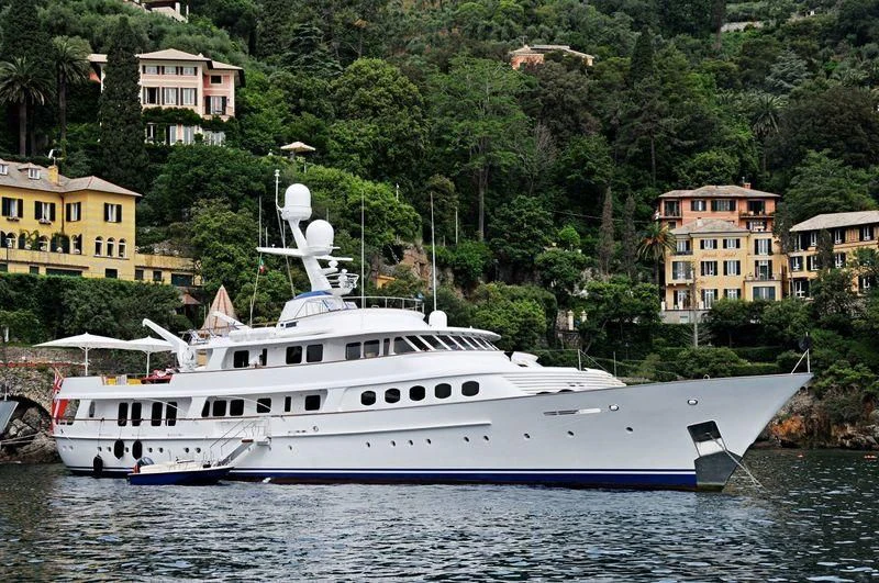 a large white boat in the water aboard LADY GEORGINA Yacht for Sale