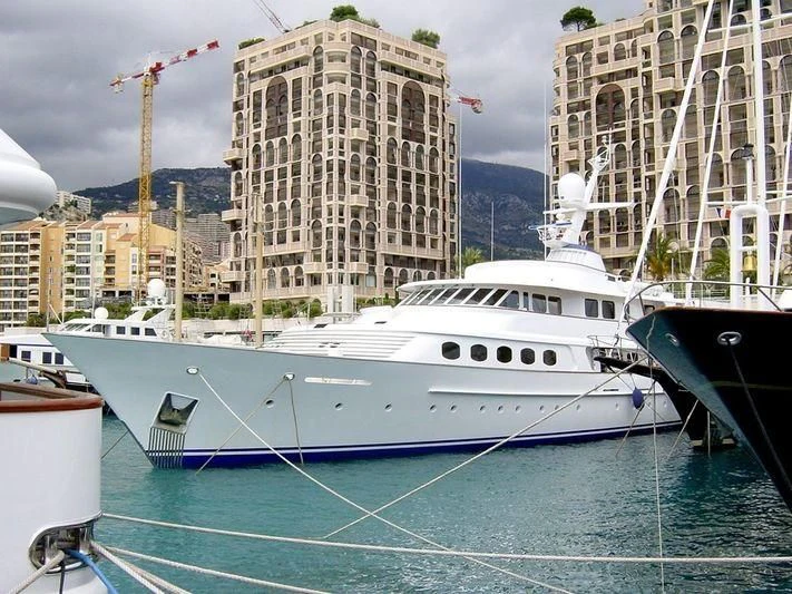 a boat docked in a harbor aboard LADY GEORGINA Yacht for Sale
