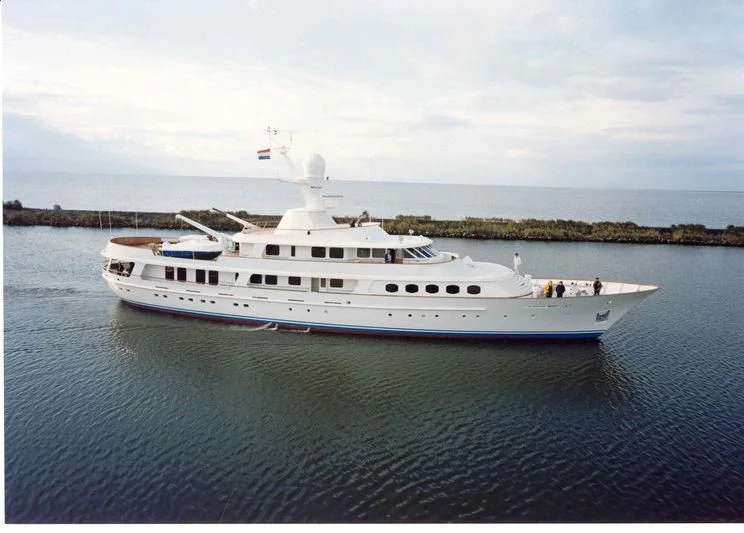 a large white boat in the water aboard LADY GEORGINA Yacht for Sale