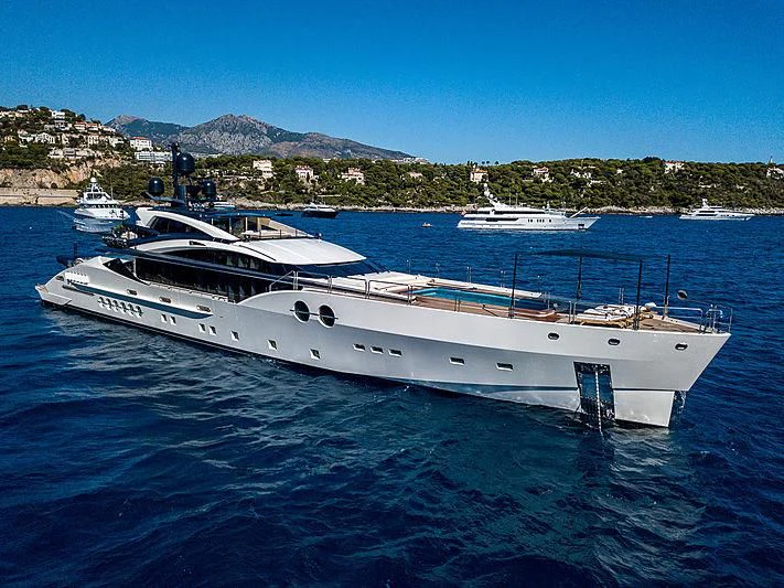a white yacht in the water aboard BLISS Yacht for Sale