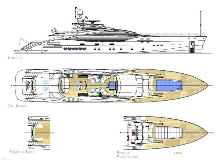diagram, engineering drawing aboard BLISS Yacht for Sale