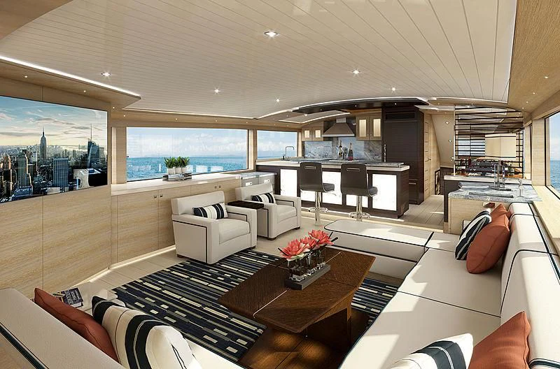 a modern looking living room aboard III AMIGOS Yacht for Sale