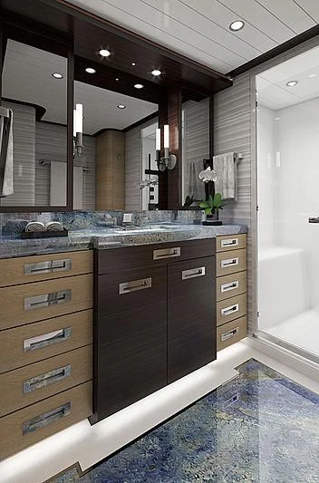 a kitchen with a large countertop aboard III AMIGOS Yacht for Sale