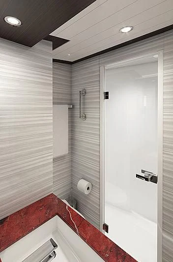 a white door with a handle aboard III AMIGOS Yacht for Sale