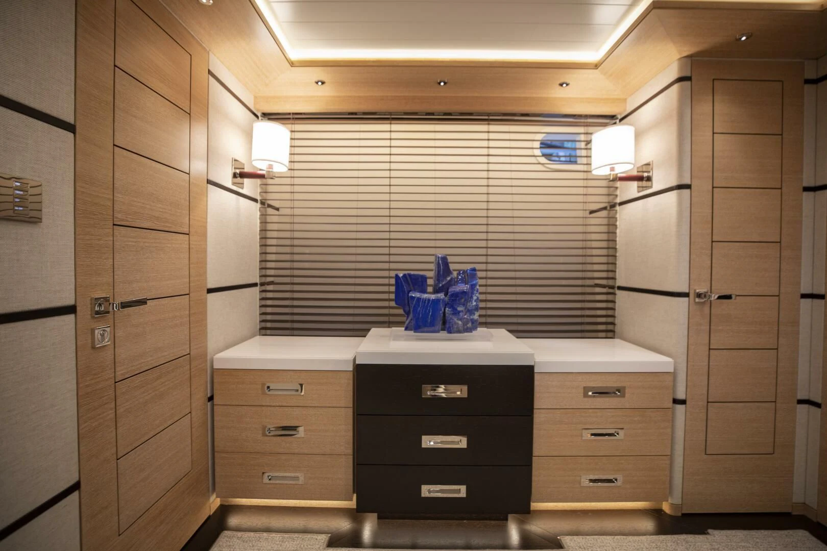 a room with a dresser and a mirror aboard III AMIGOS Yacht for Sale