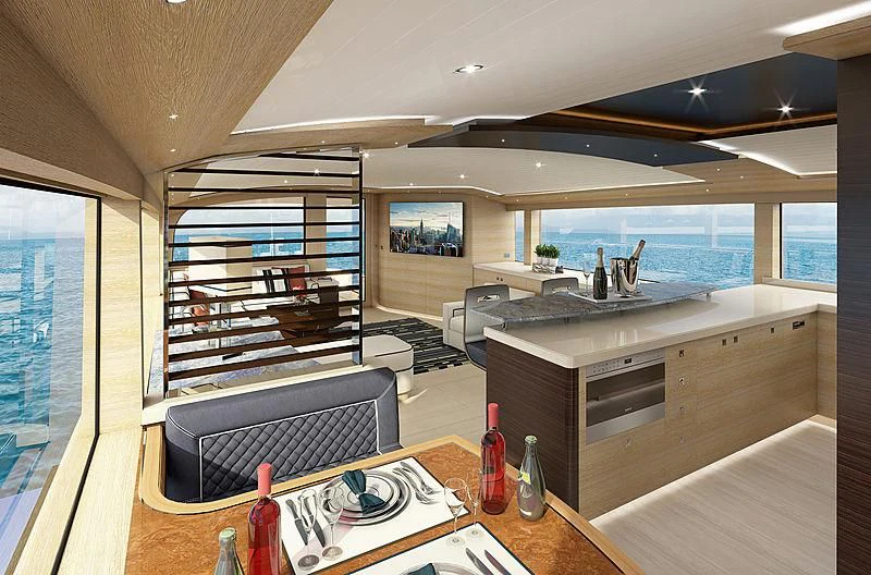 a large modern looking living room aboard III AMIGOS Yacht for Sale