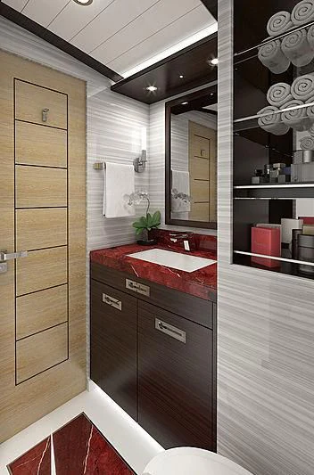 a bathroom with a sink and cabinets aboard III AMIGOS Yacht for Sale