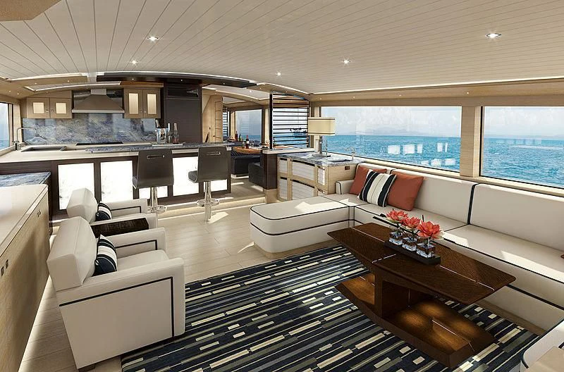 a large living room with a large window aboard III AMIGOS Yacht for Sale