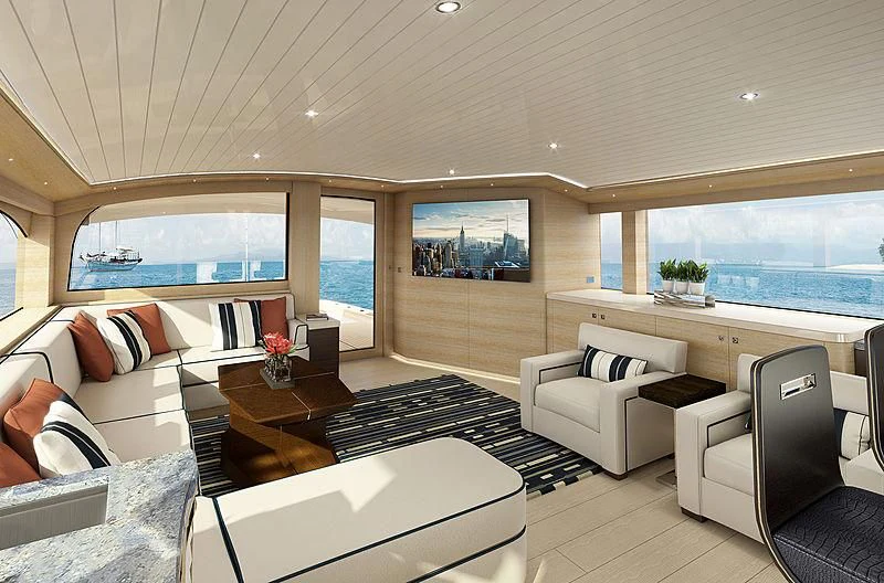 a modern looking living room aboard III AMIGOS Yacht for Sale