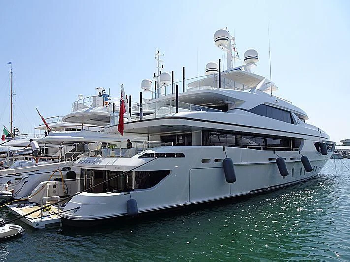 a large white boat in the water aboard SCORPION Yacht for Charter