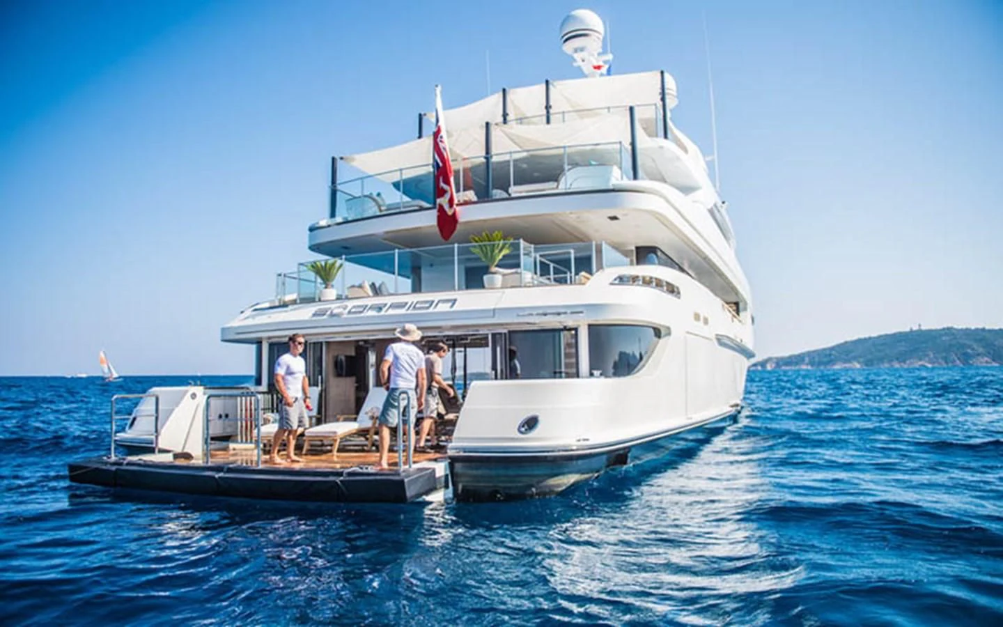 a boat with people on it aboard SCORPION Yacht for Charter