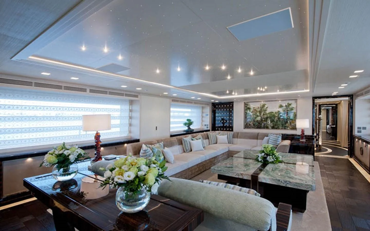 a large living room with a large open floor plan aboard SCORPION Yacht for Charter