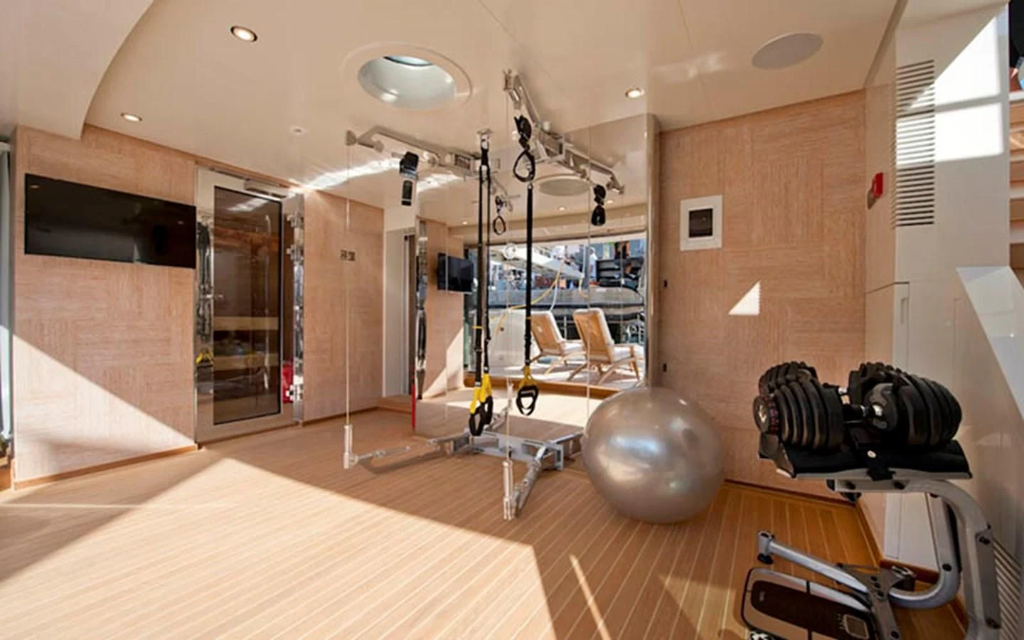 a room with a large ball aboard SCORPION Yacht for Charter