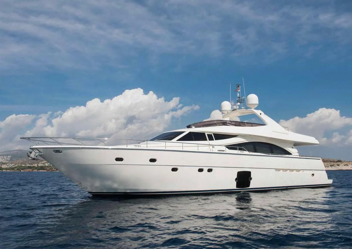 a white yacht in the water aboard JULIE M Yacht for Sale