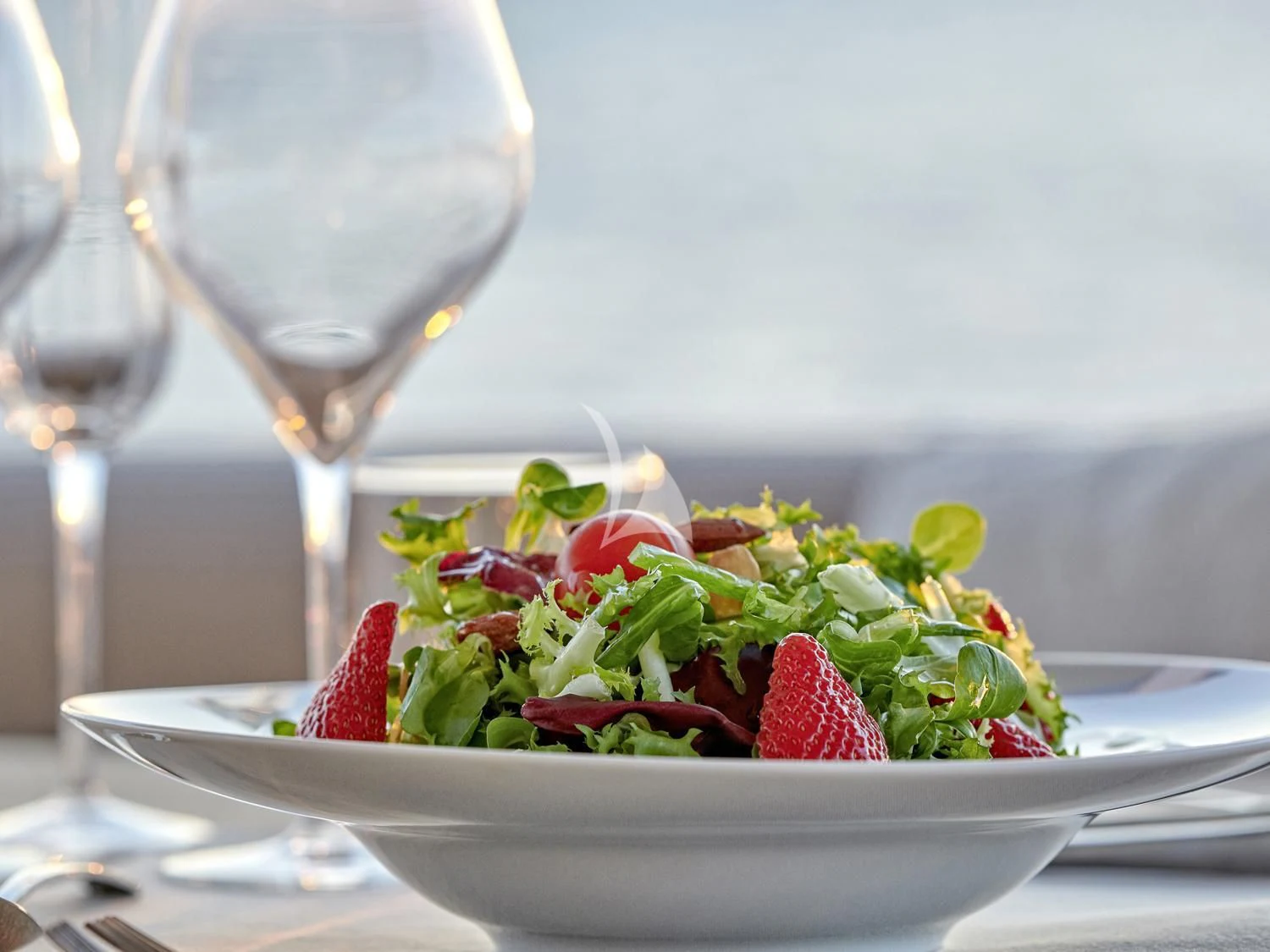 a bowl of salad aboard JULIE M Yacht for Sale