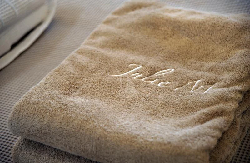 a close up of a brown towel aboard JULIE M Yacht for Sale