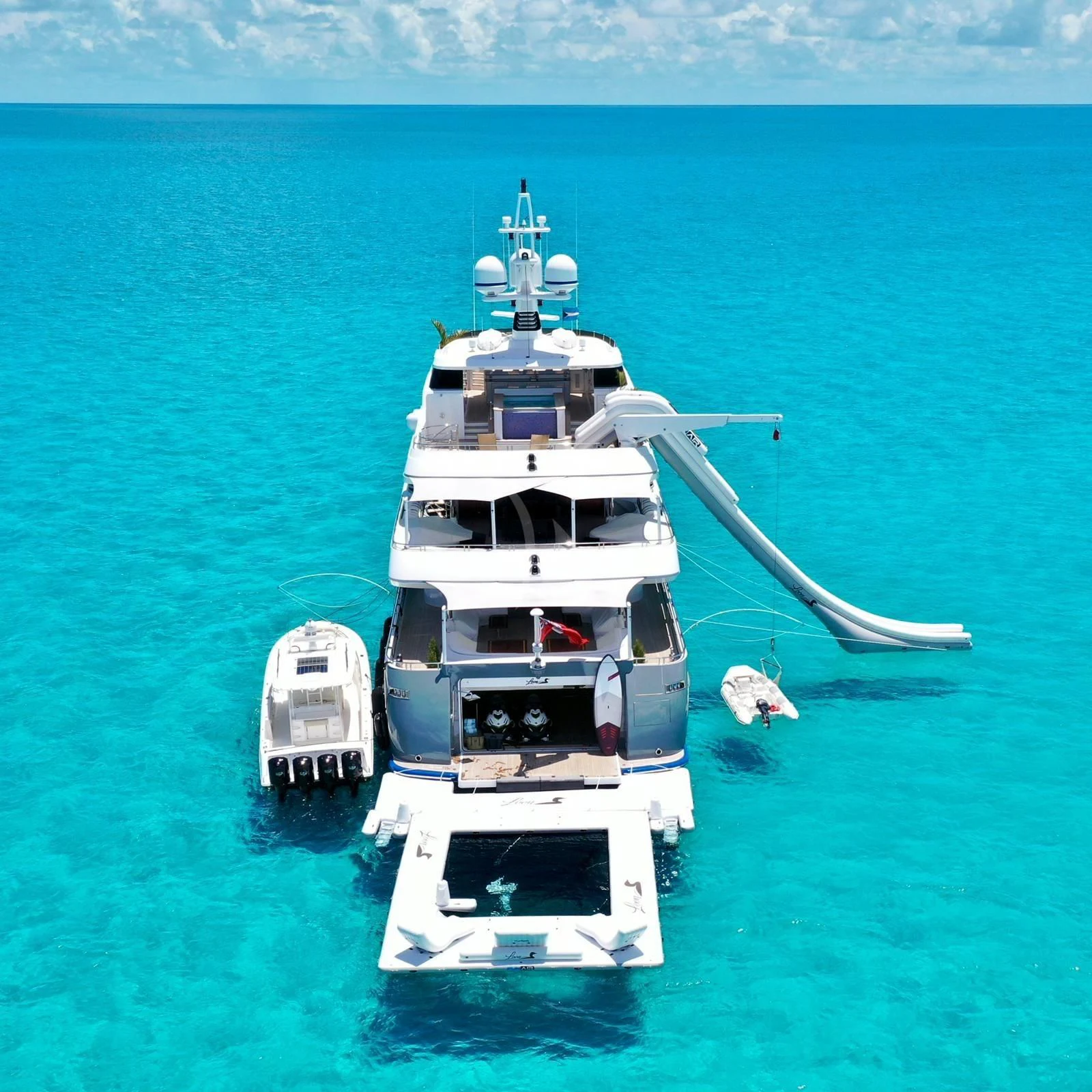 a boat with a large antenna on it in the ocean aboard LADY BETH Yacht for Sale