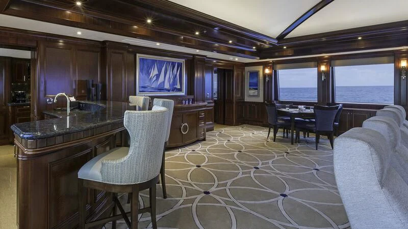 a large kitchen with a large window aboard LADY BETH Yacht for Sale