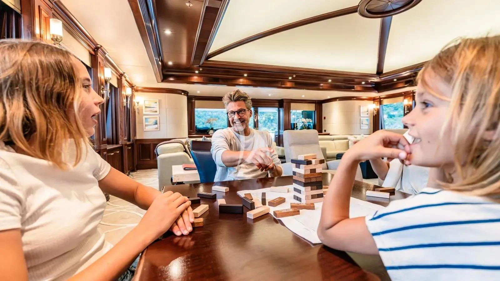 a few people in an airplane aboard LADY BETH Yacht for Sale