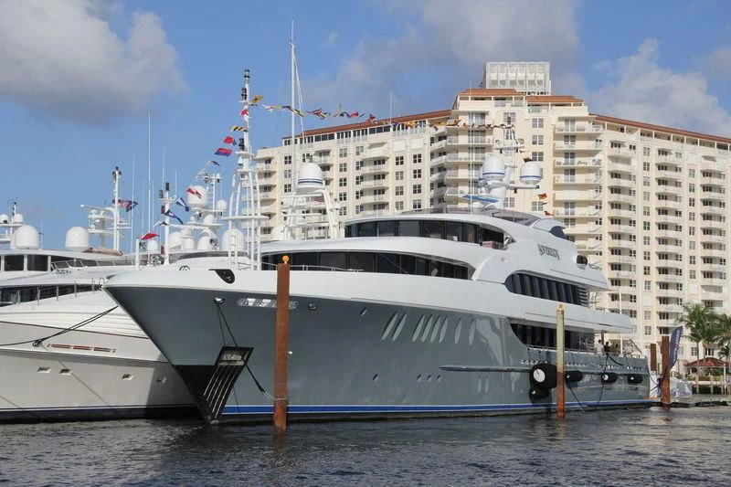 a large white boat in the water aboard LADY BETH Yacht for Sale