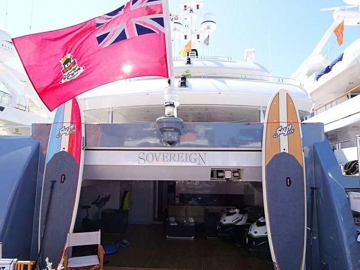a large airplane with a flag on the front aboard LADY BETH Yacht for Sale