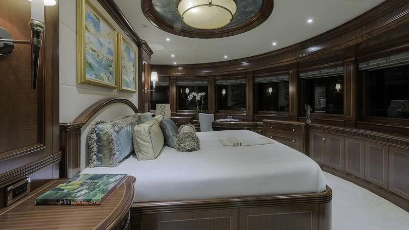 a large bedroom with a large bed aboard LADY BETH Yacht for Sale