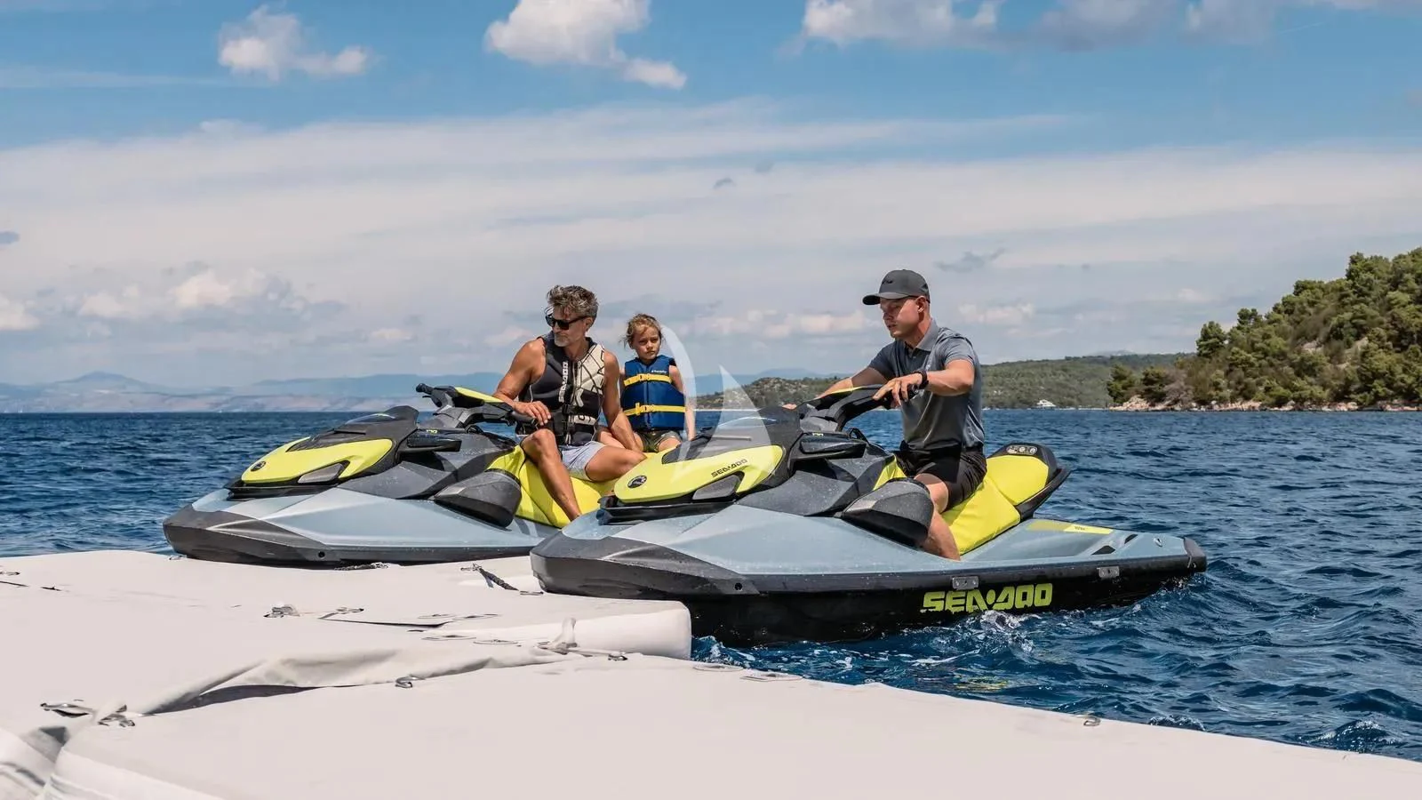a group of people in a canoe aboard LADY BETH Yacht for Sale