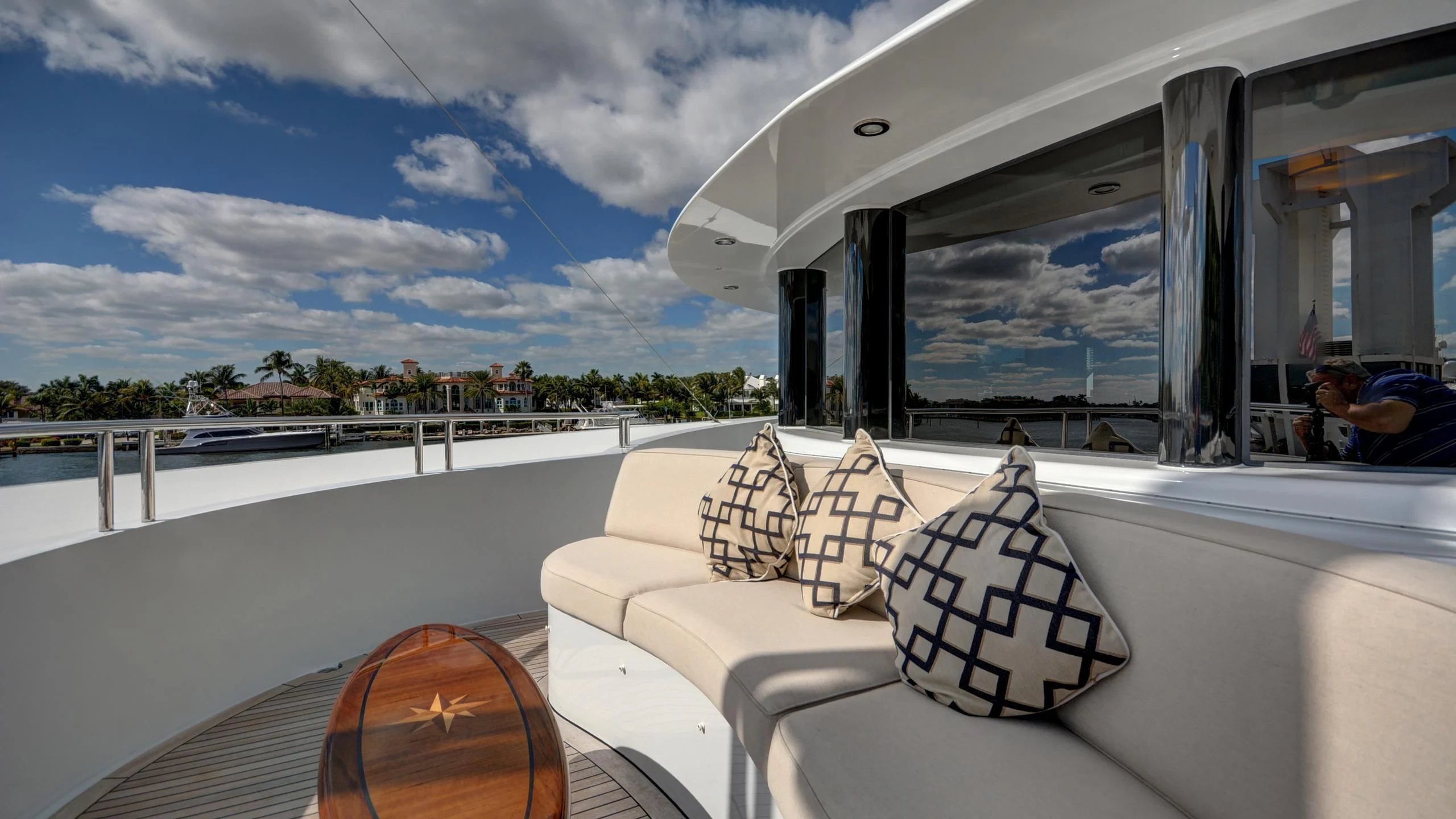 a white couch on a boat aboard LADY BETH Yacht for Sale