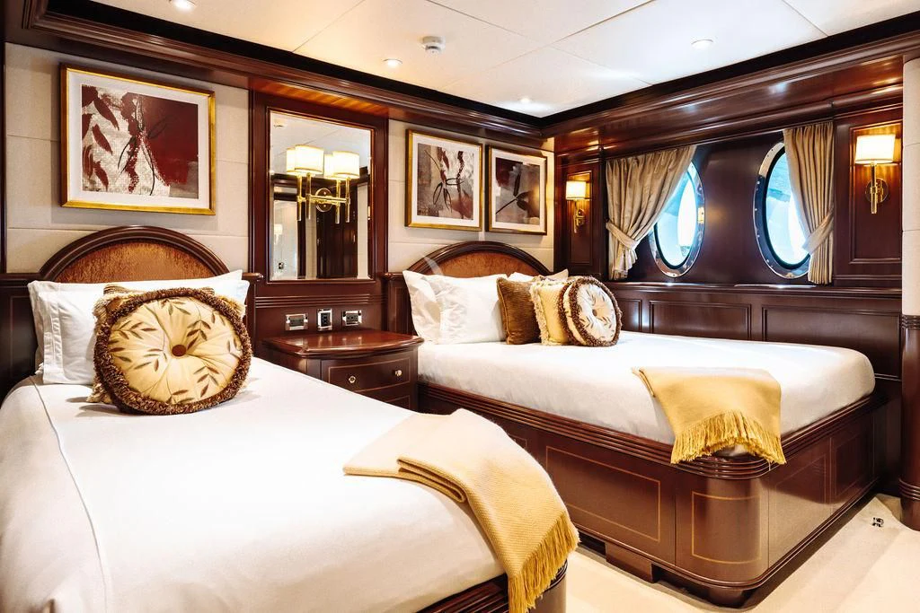 a room with two beds aboard LADY BETH Yacht for Sale