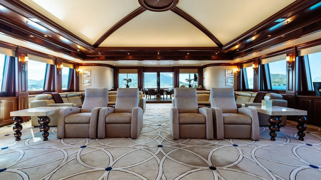 a large living room with a large open floor plan aboard LADY BETH Yacht for Sale