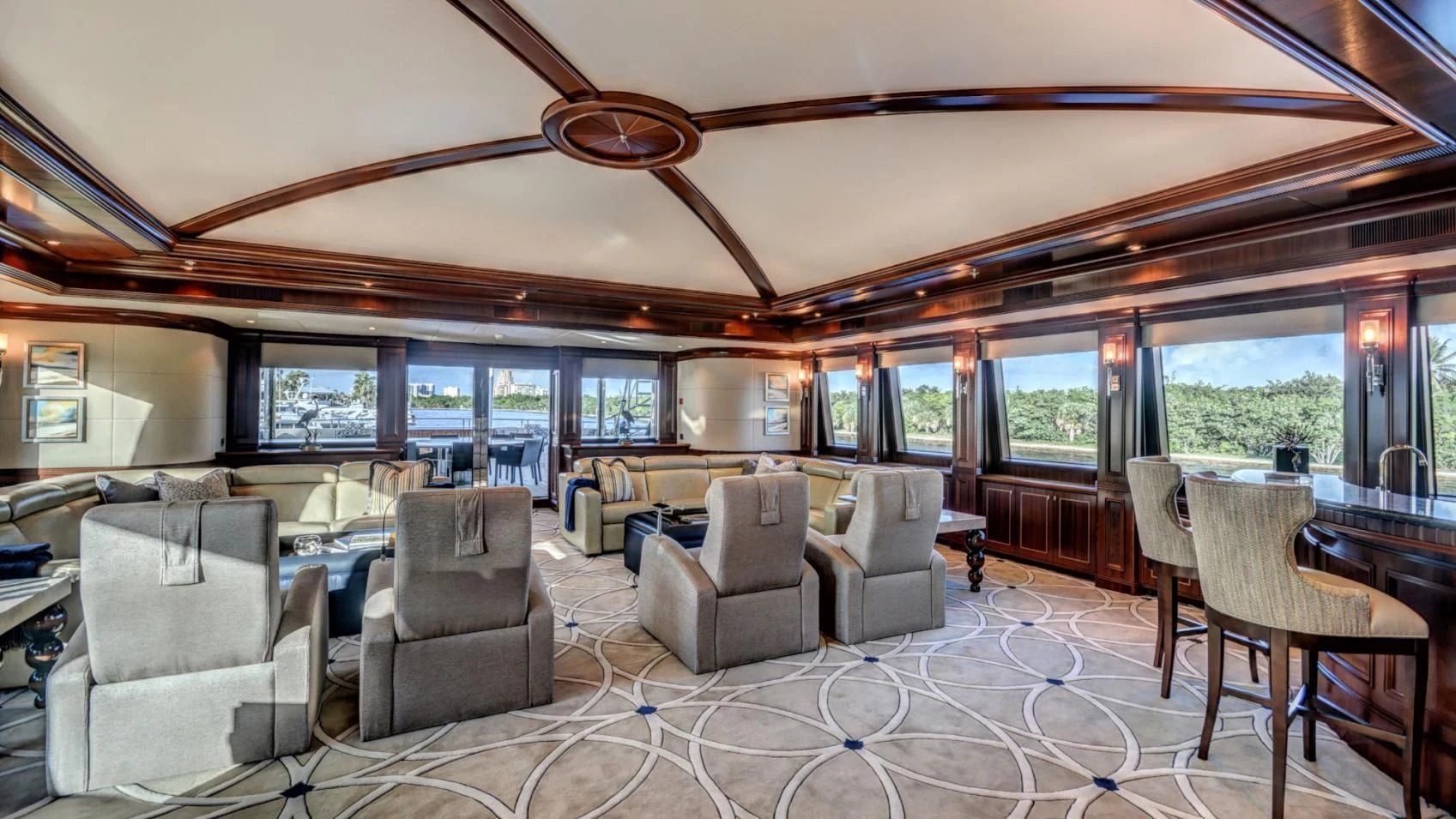 a large living room with a large open floor plan aboard LADY BETH Yacht for Sale