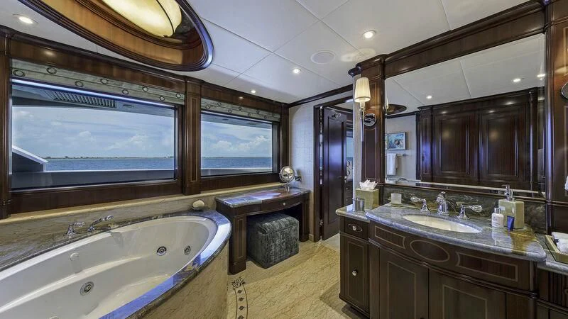 a bathroom with a large jacuzzi tub aboard LADY BETH Yacht for Sale